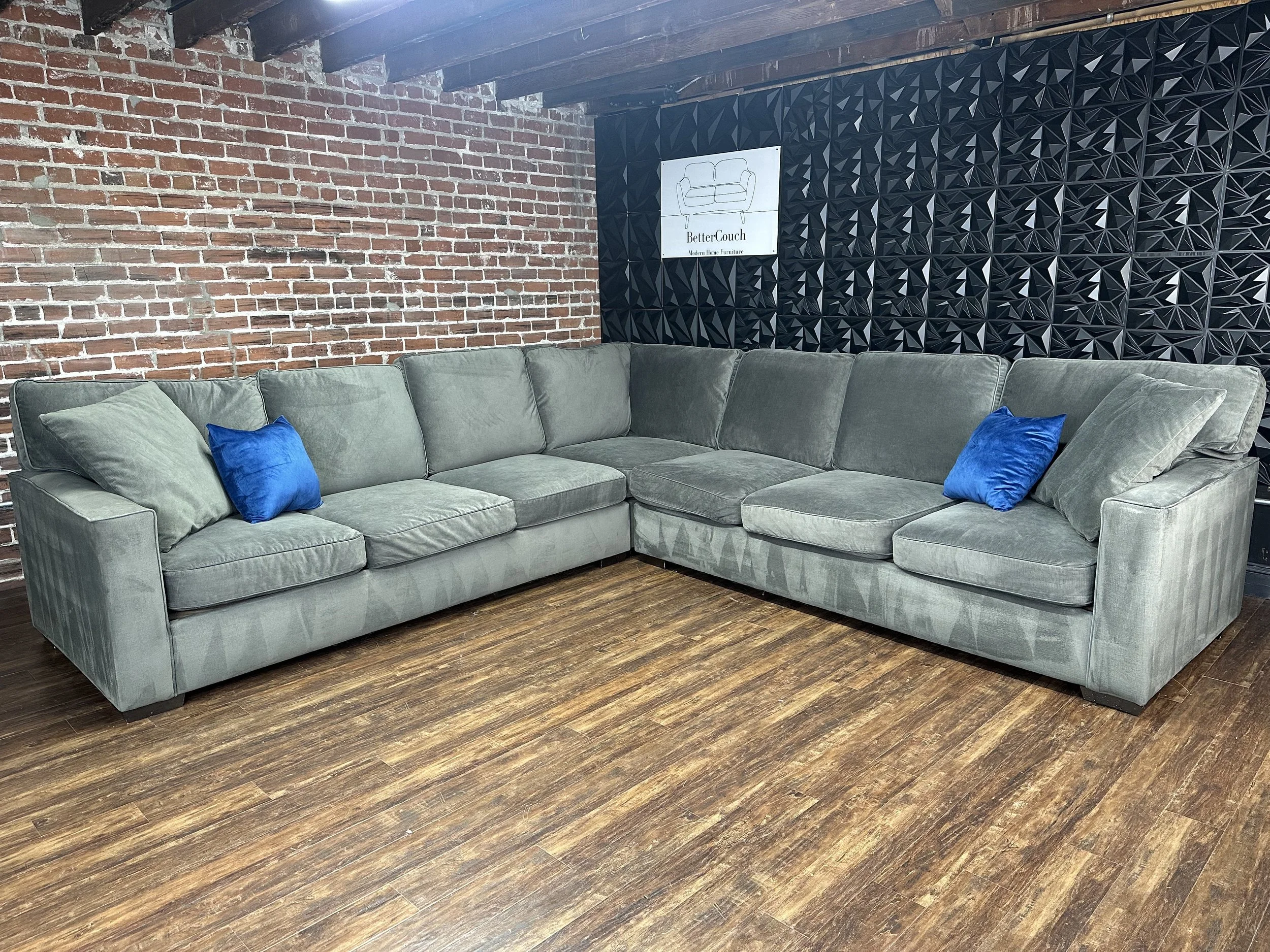 Dark gray L shape sectional sofa couch