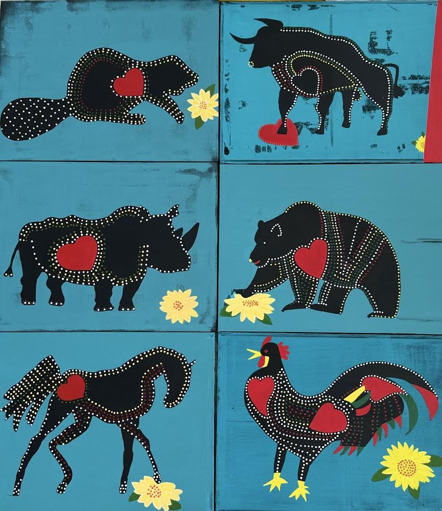 A Valentine to Bad Boyfriends: A Feminist Folktale in 18 Parts (2024 series in progress) acrylic on canvas, each panel is 46x61 cm. 