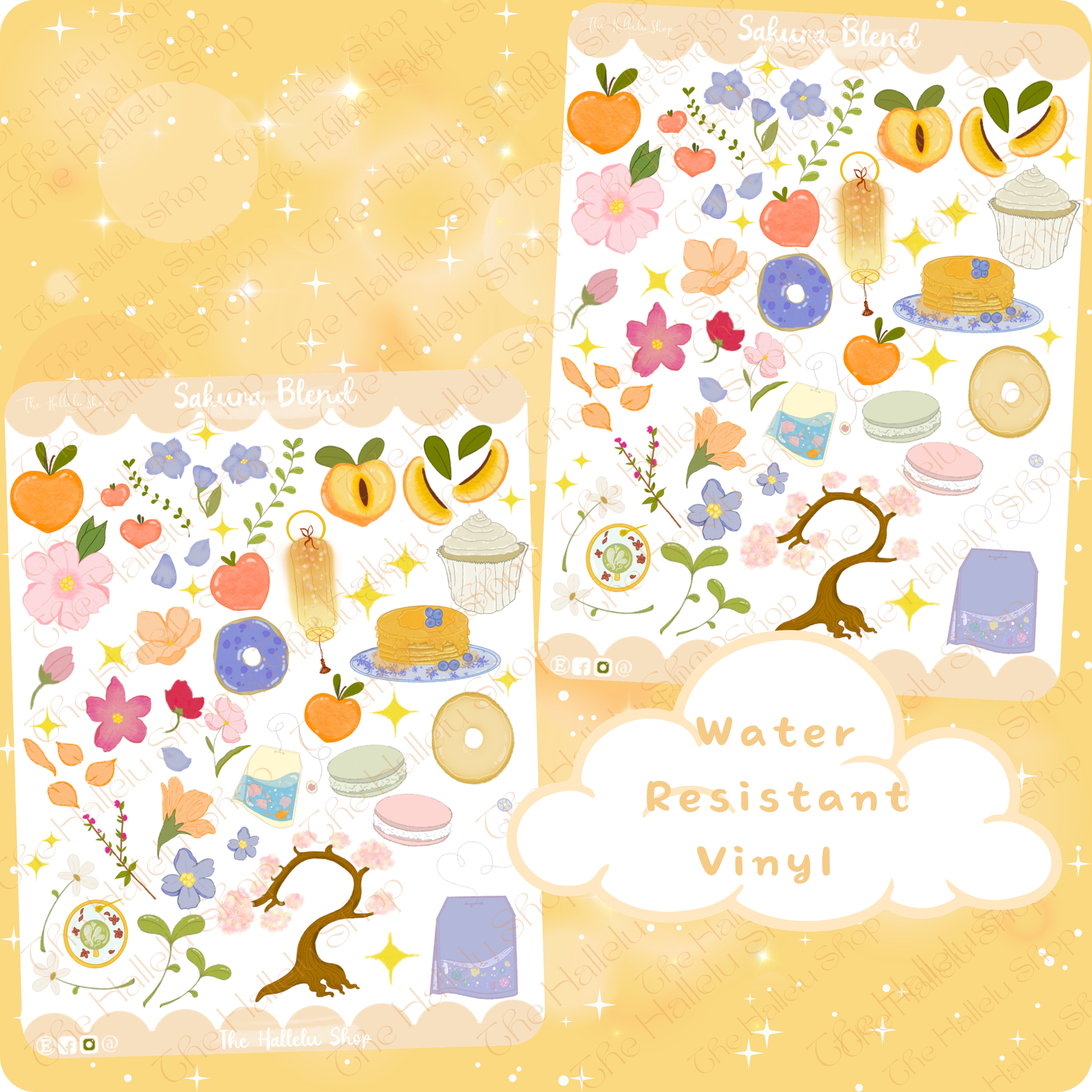 Cozy Sakura Tea Blend Sticker Sheet | Tea House Kawaii Floral Treats Stickers