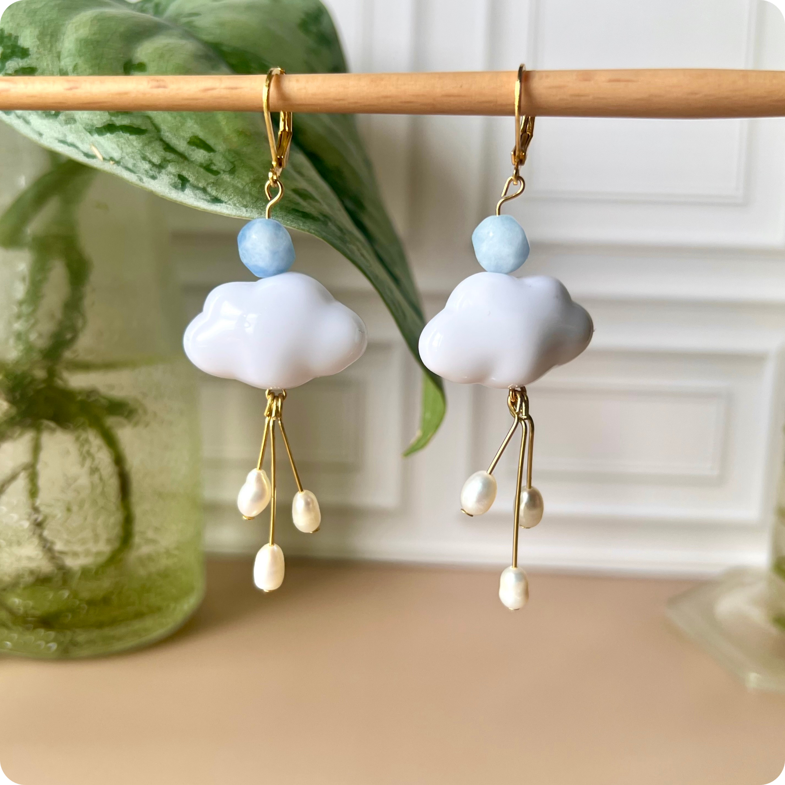 Cloudy Skies Dewy Pearl Drop Earrings, Smooth Cloud Drop Jewelry