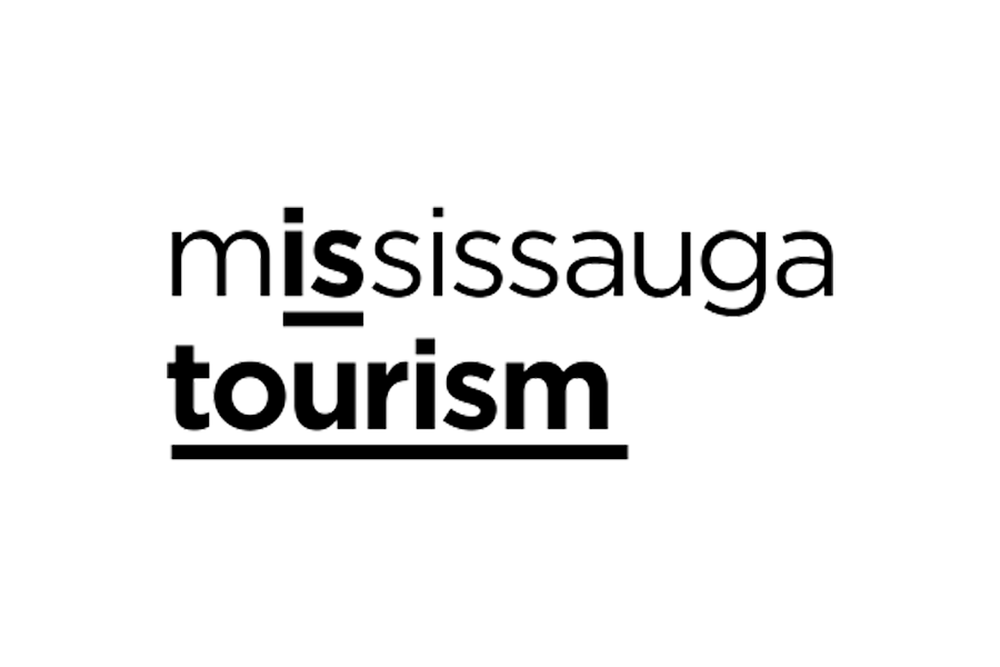 Black and white logo for Mississauga Tourism with the words 'mississauga' and 'tourism' in lowercase letters, separated by an underline.