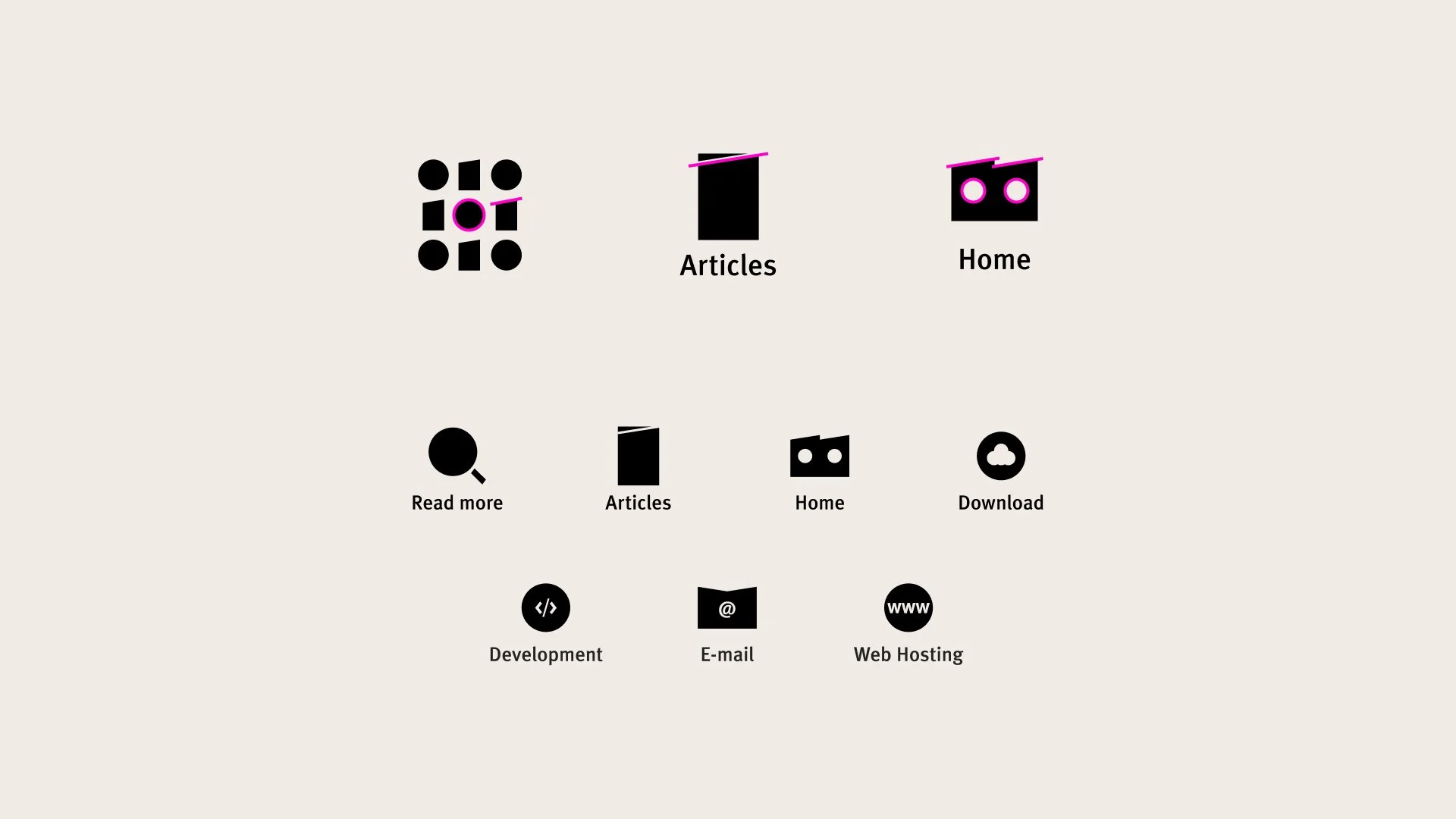 
Icons are crafted using elements taken from the logo, including the distinctive top edge angle and the circular shape of the zero, to ensure consistency in style.

This approach should be followed when designing bespoke freistil icons. The shapes sh