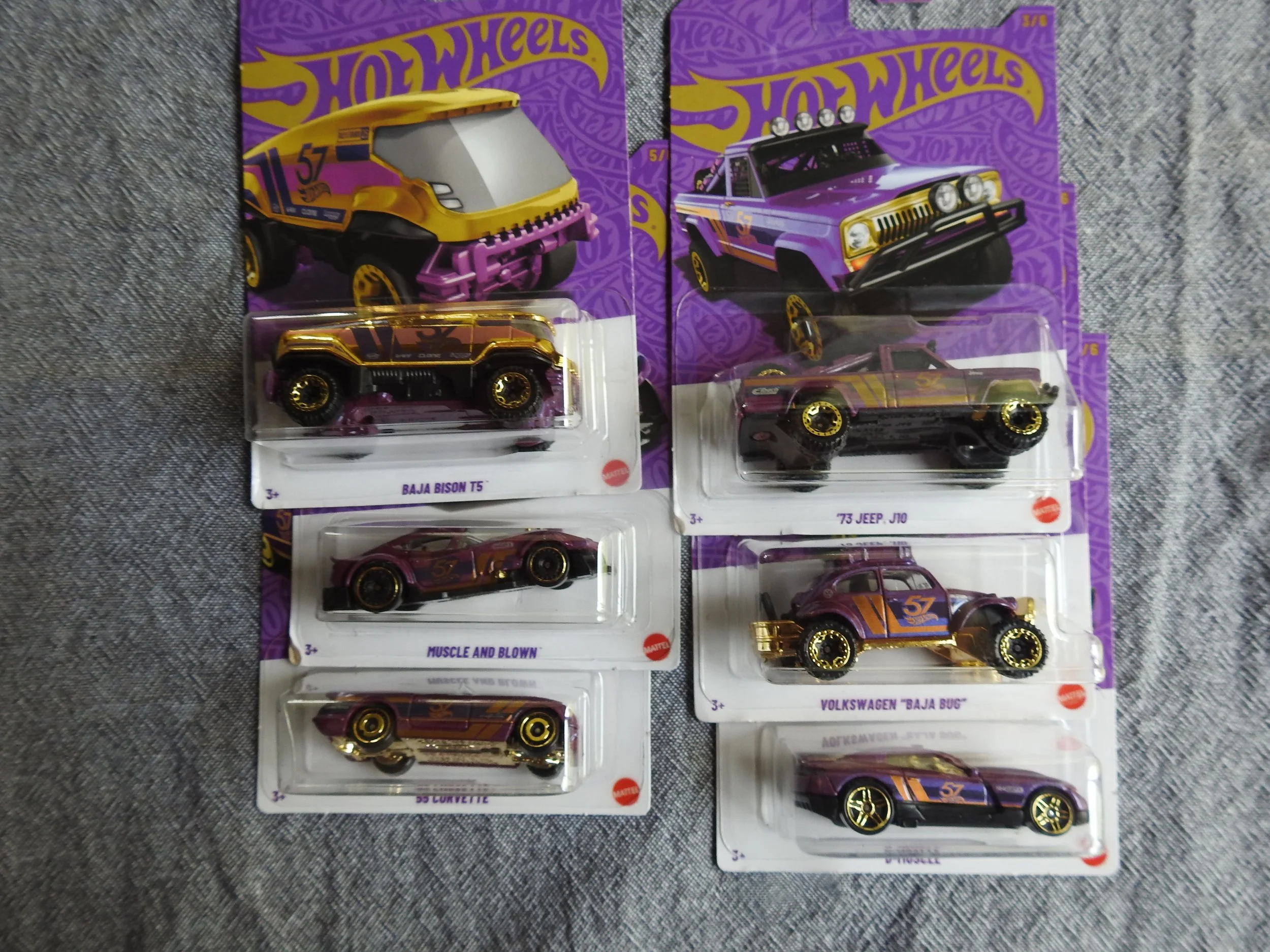 Hot Wheels 2024 Purple & Chrome 57th Anniversary Set with Chase Car