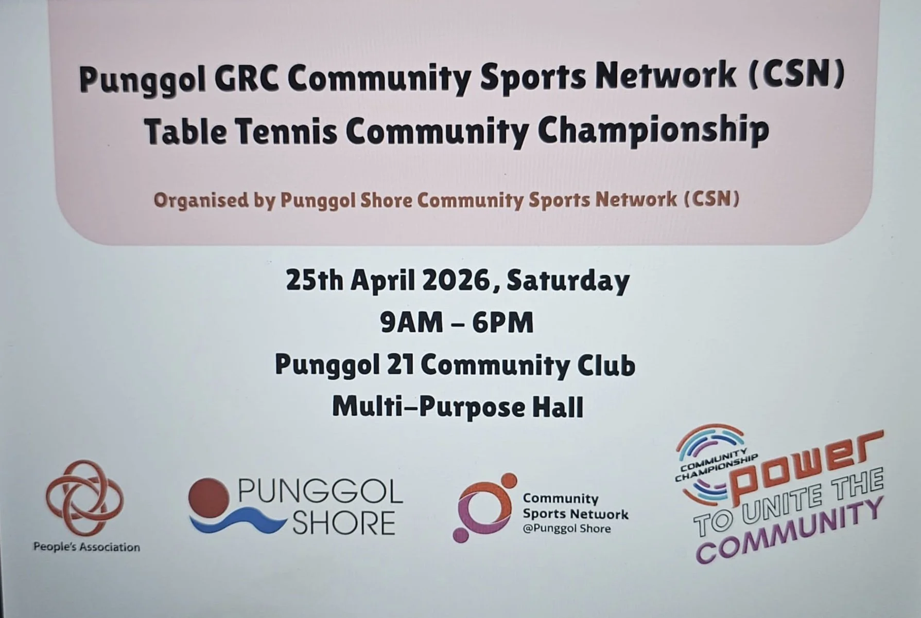 Punggol GRRC Community Sports Network Table Tennis Community Championship