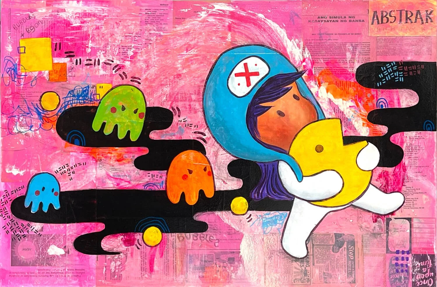 Melanie_Tiongson_The_One_with_Pacman_24x36_Mixed_media_Canvas.jpg