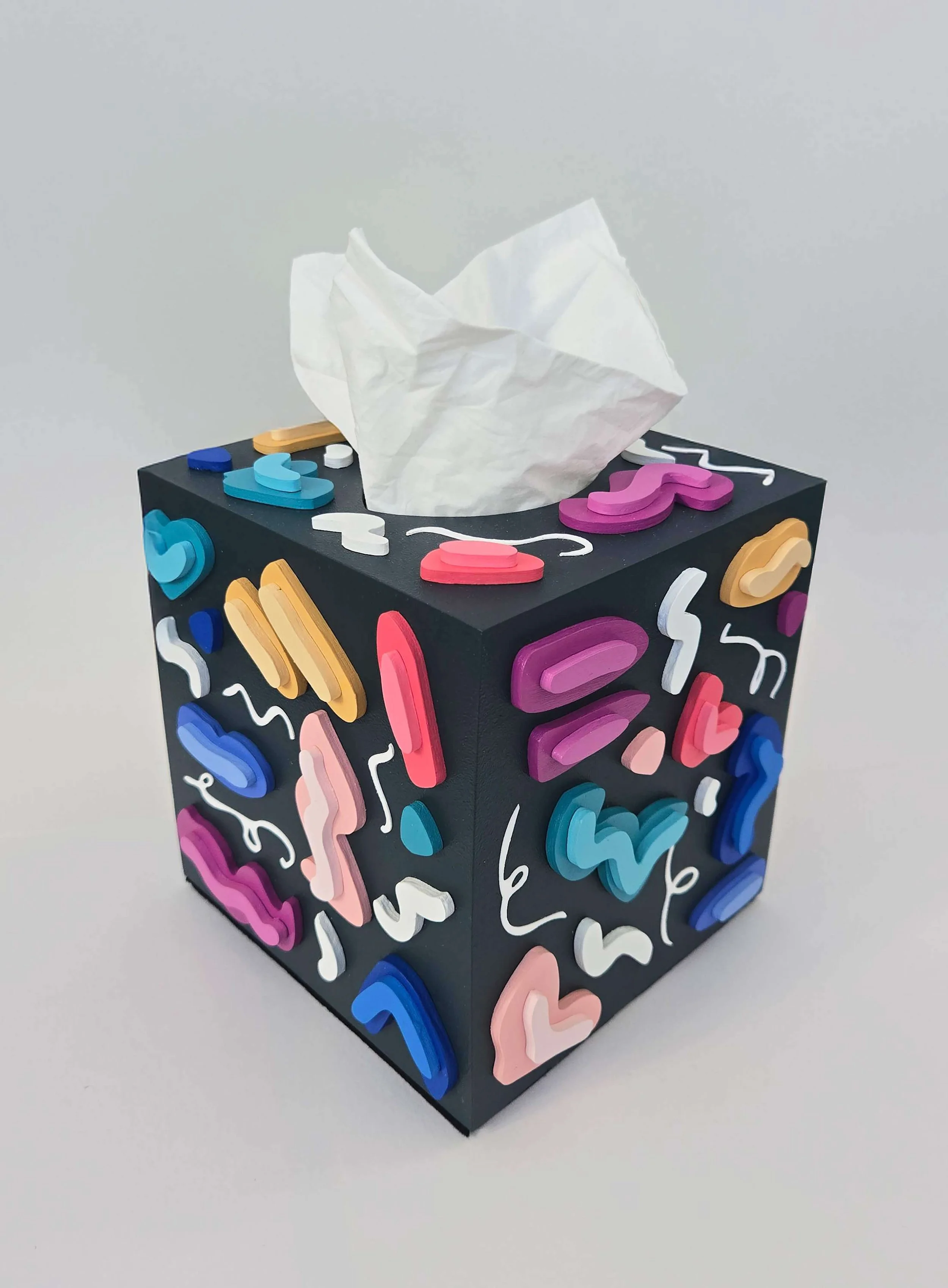 KatieAronat_LittleEntanglementsTissueBox_AcrylicAndWoodRelief_6x5.5x5.5.jpeg
