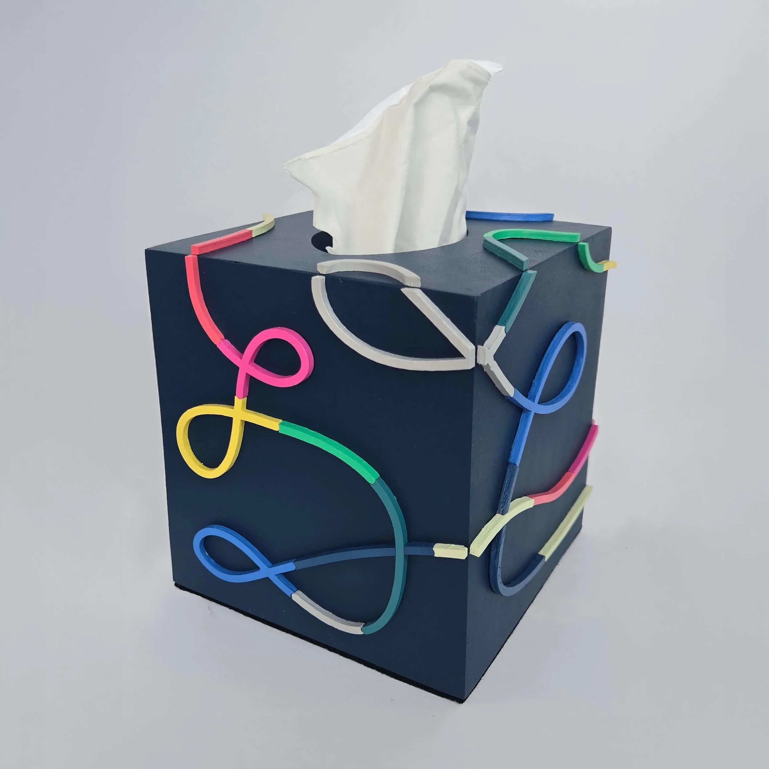 KatieAronat_LoopedFragmentsTissueBox_AcrylicAndWoodRelief_6x5.5x5.5.jpeg