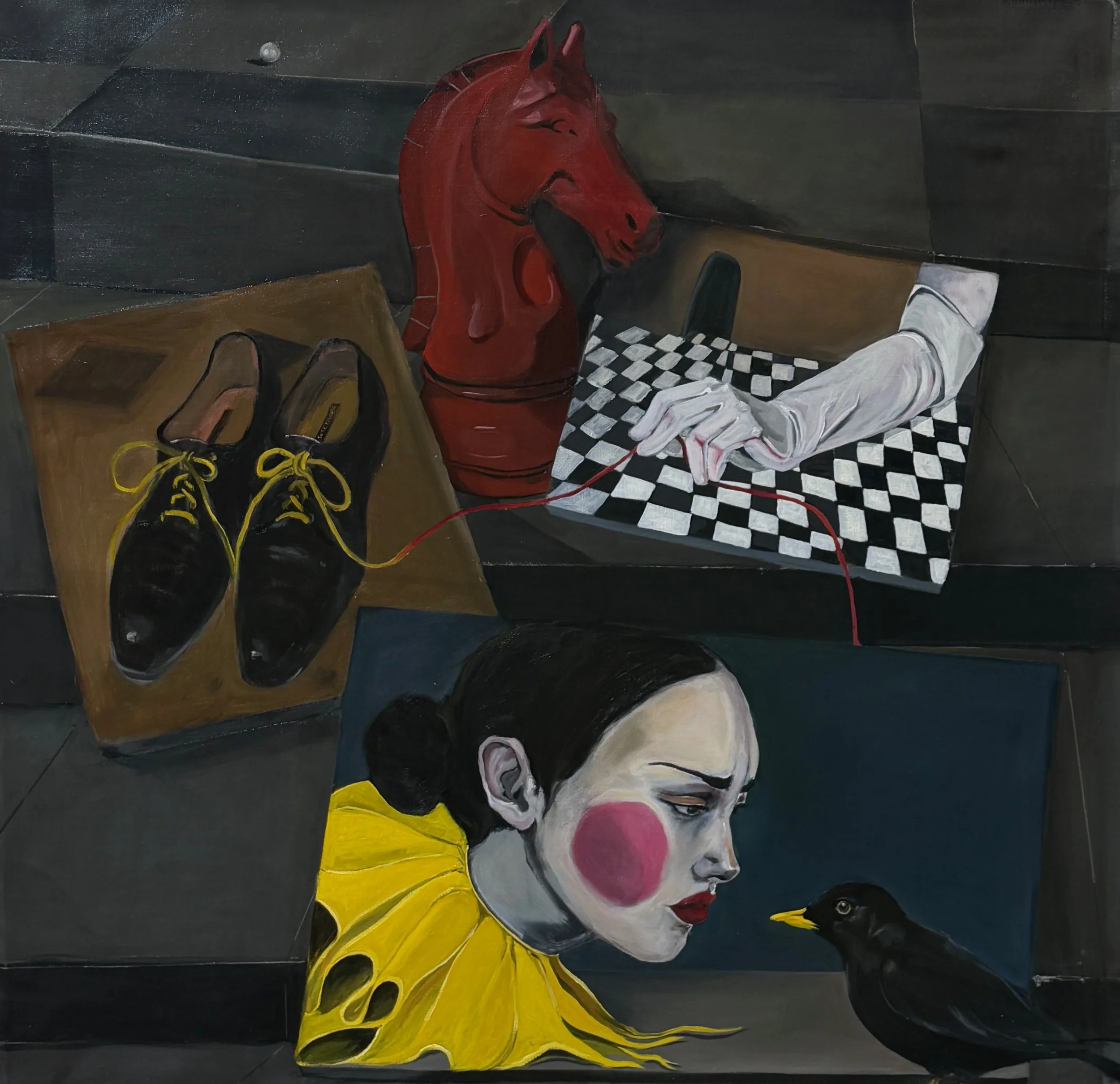 Ana Sneeringer_Steps of who is what_2026_100x100 cm_oil on linen.jpeg
