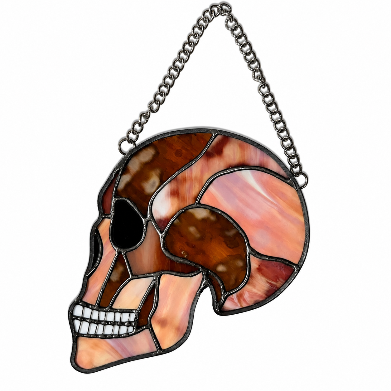 Red mottled skull stained glass