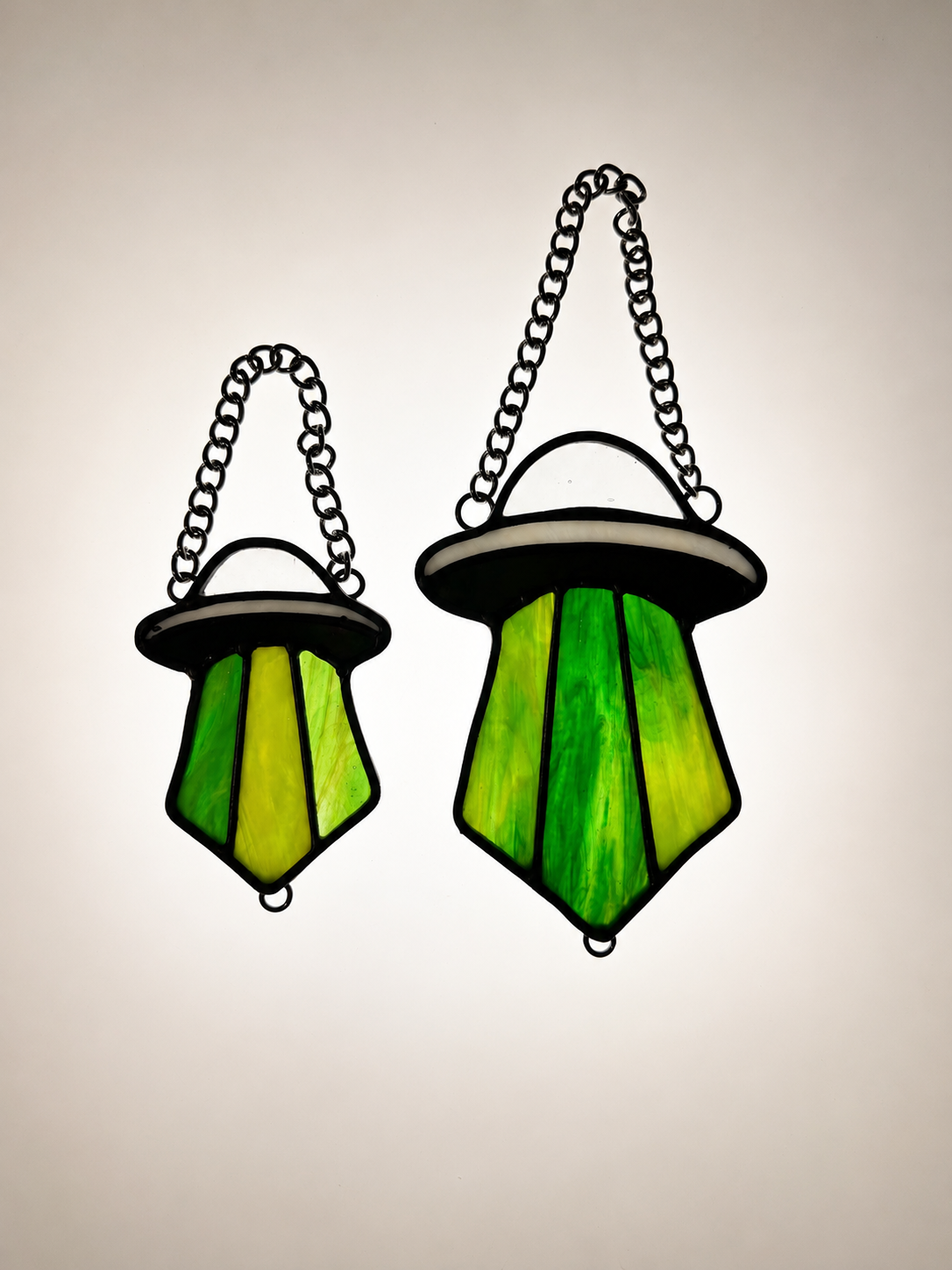 4 inch and 6 inch UFO ornaments side by side