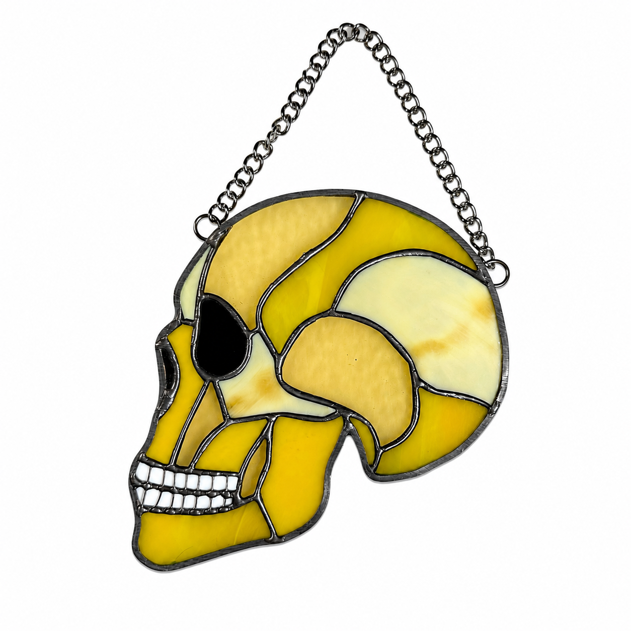 Yellow skull stained glass suncatcher
