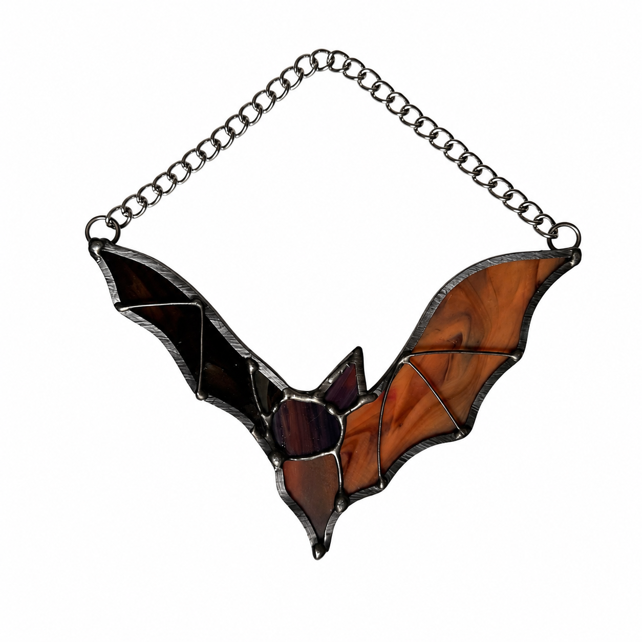 Flying stained glass bat peach and deep blue