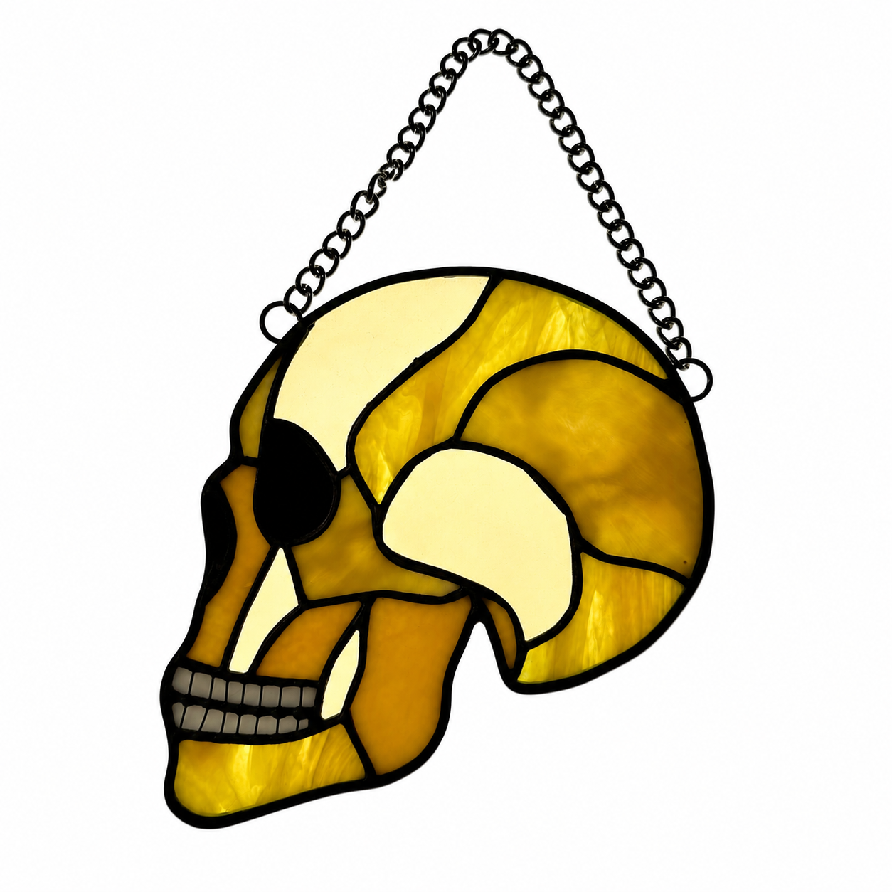Yellow skull stained glass suncatcher