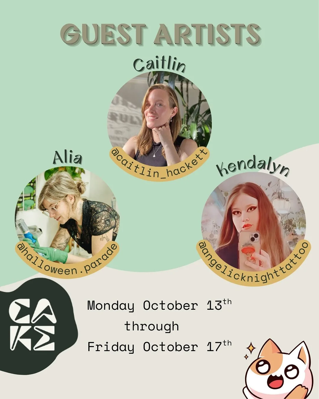 They say 3&lsquo;s company and we couldn&rsquo;t be happier to host this company of artists for almost a full week🎉

Caitlin is coming back and this time she&rsquo;s bringing some very talented friends with her🤩 They&rsquo;ll be guesting with us fr