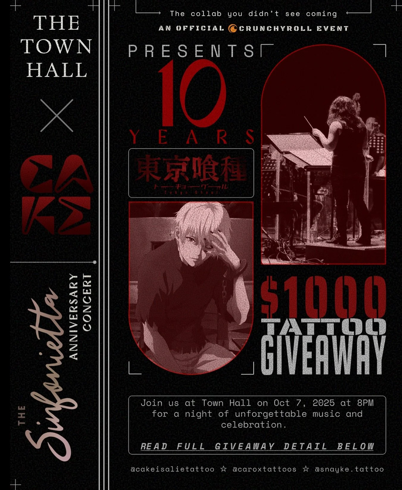 🎃 Kicking of Spooky Season with a BIG announcement 📣 

Celebrating 10 years of the legendary Tokyo Ghoul, an official collaboration that you weren&rsquo;t expecting! An official @crunchyroll event at the Town Hall 💛 

Presented by @townhallnyc x @
