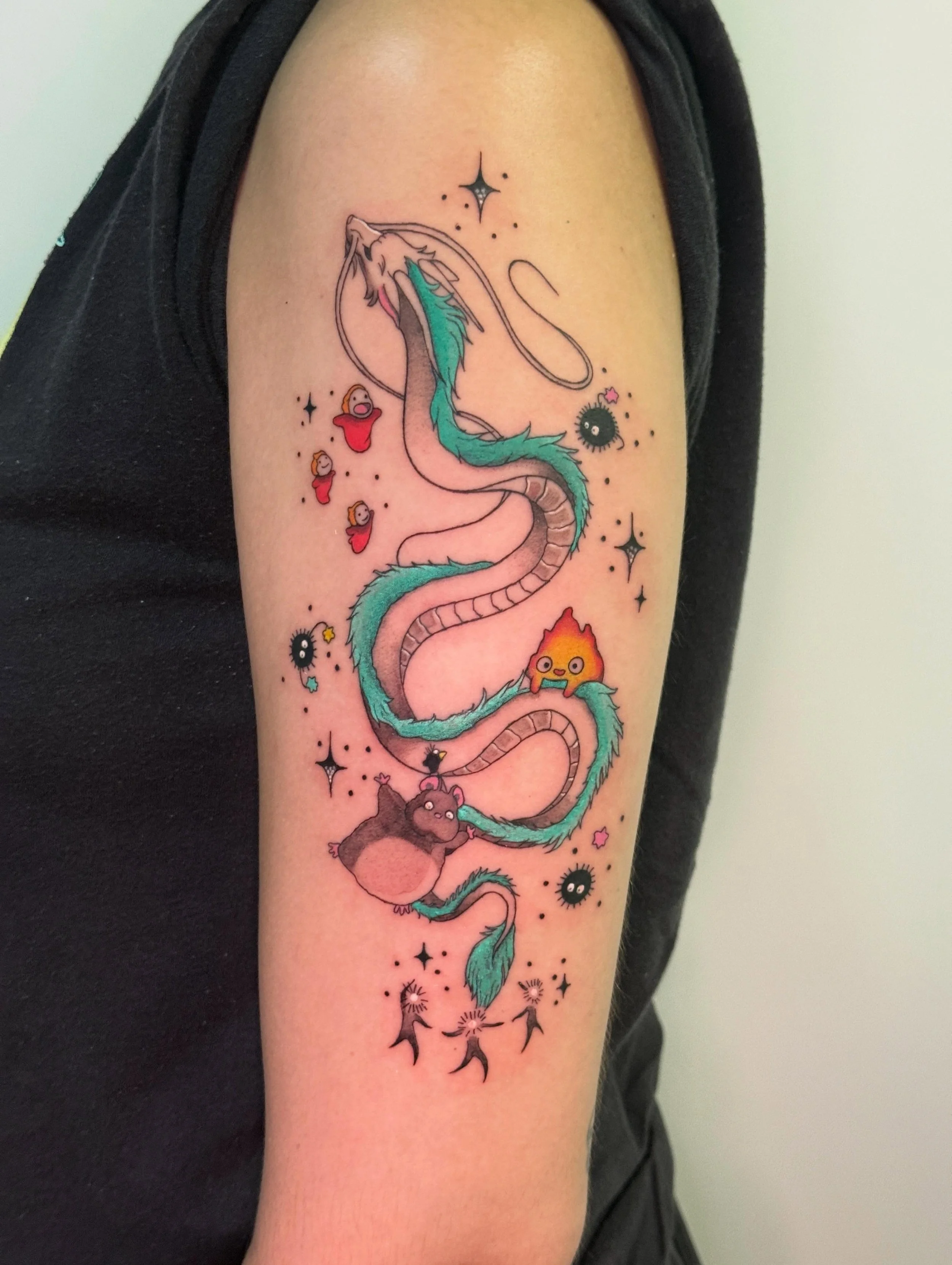 🌊🐉🩵 by @caroxtattoos 

How many Studio Ghibli movies do you spy in this gorgeous piece by Caro👀 Are there any other iconic characters you would&rsquo;ve included?

Caro is our in-house anime/manga princess💖 She&rsquo;s always looking for more fu