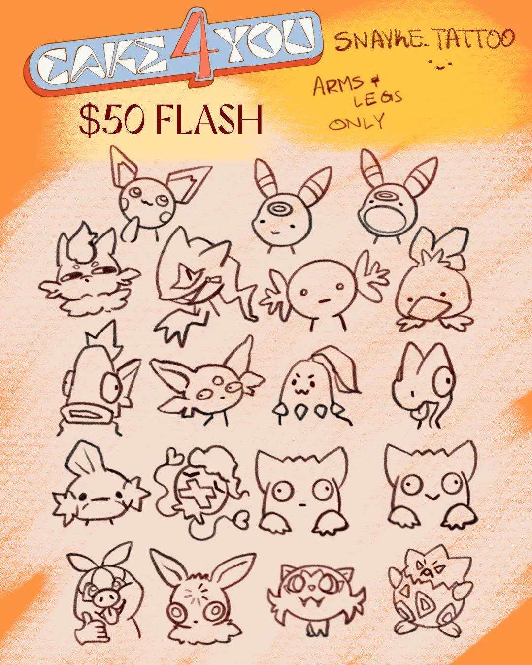 🚨🔖Flash Sheets are Here!!!🔖🚨

When? This Saturday June 13th from 12-8pm (🗓️⏰)

What? Flash tattoos! Arms &amp; Legs only | Cash only (💪🦵💵)

Who????
Slides 1-3 - @snayke.tattoo 🐍
Slides 4-5 - @caroxtattoos 💖
Slides 6-7 - @jonzapatattoo 👽
Sl