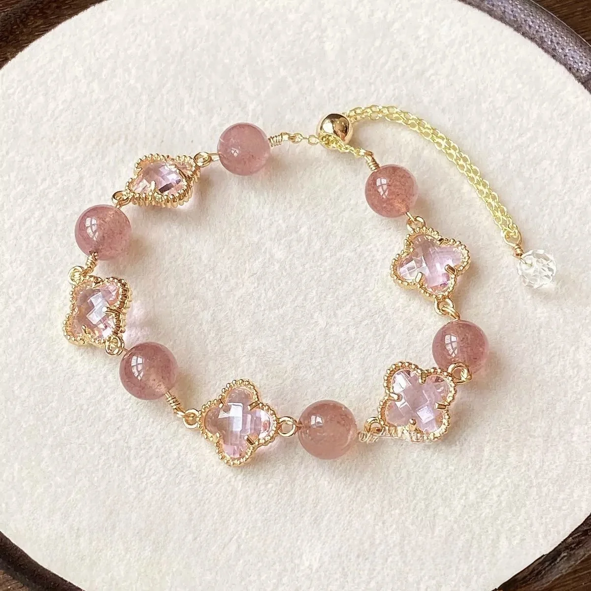 14K Gold-Filled Wuhua Strawberry Quartz Bracelet