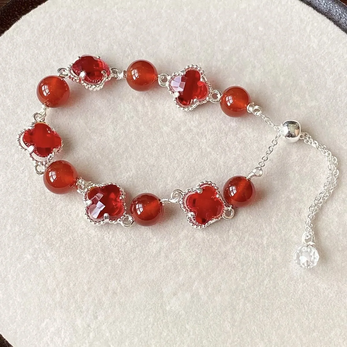 Sterling Silver Wuhua Red Agate Bracelet