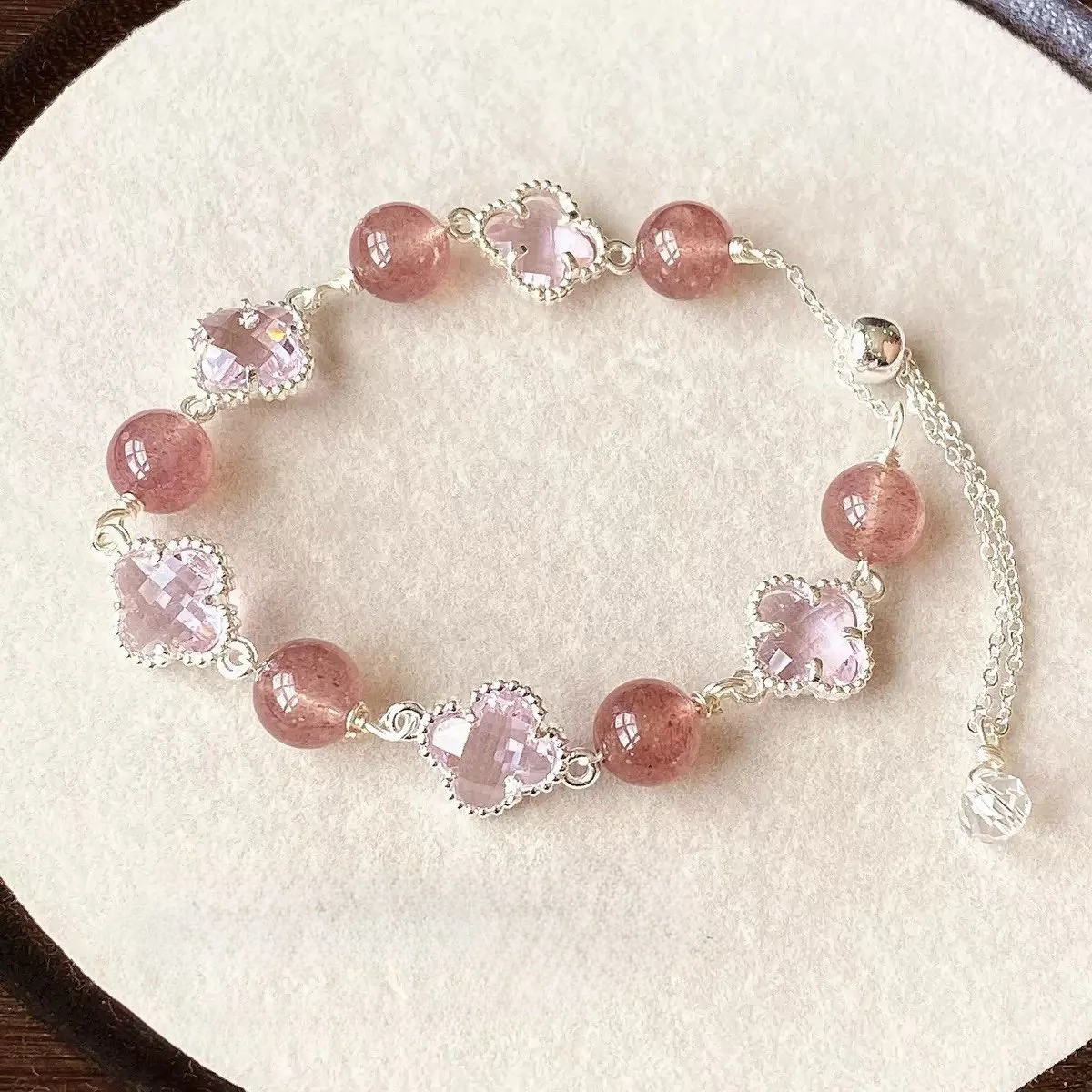 Sterling Silver Wuhua Strawberry Quartz Bracelet