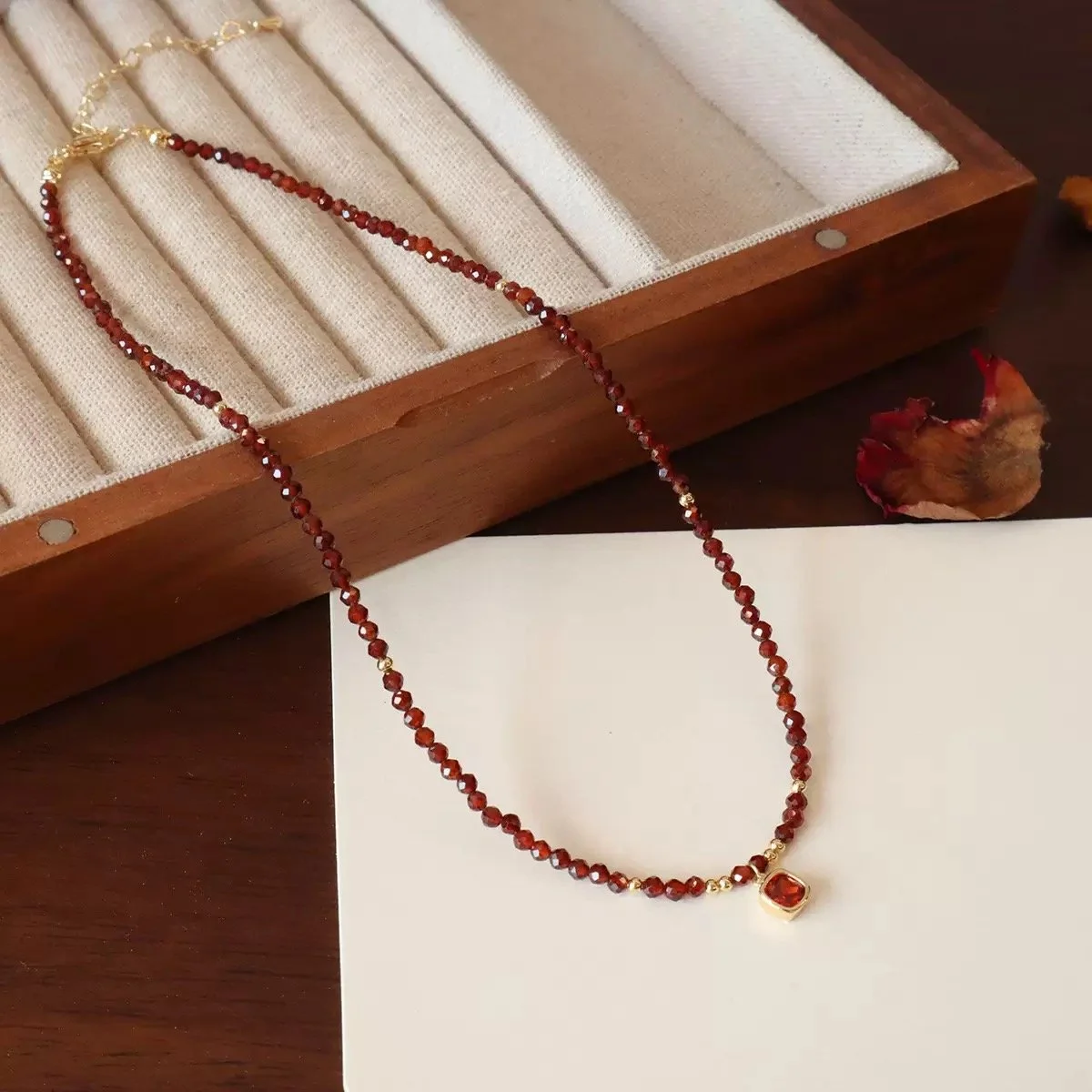 Red Agate Pendant Crystal Necklace