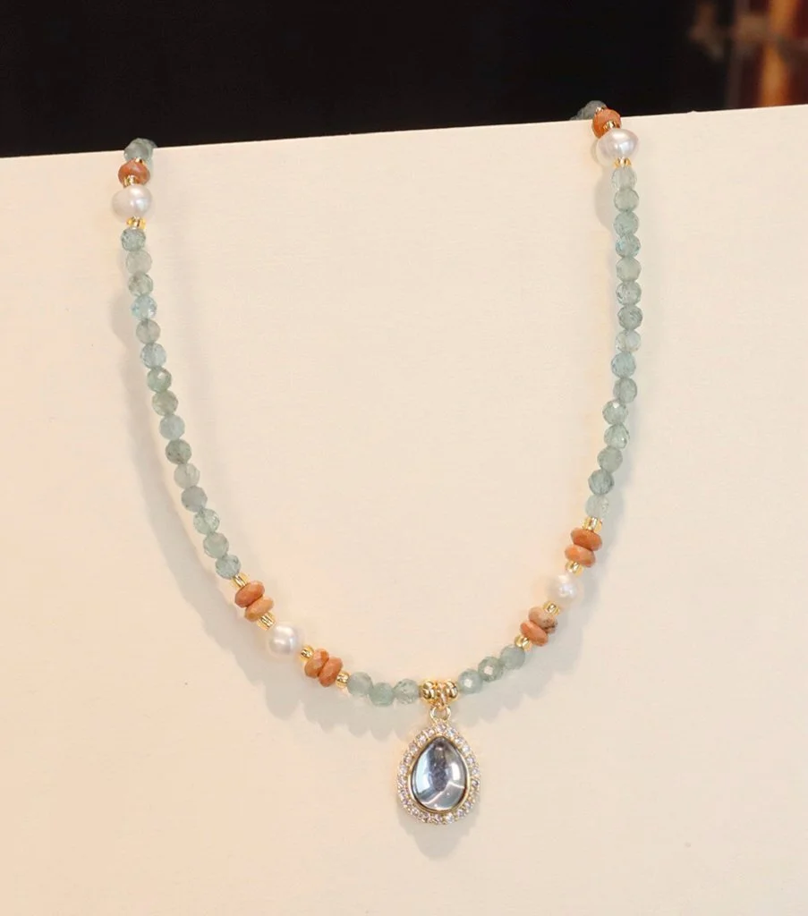 Aquamarine Teardrop Crystal Necklace