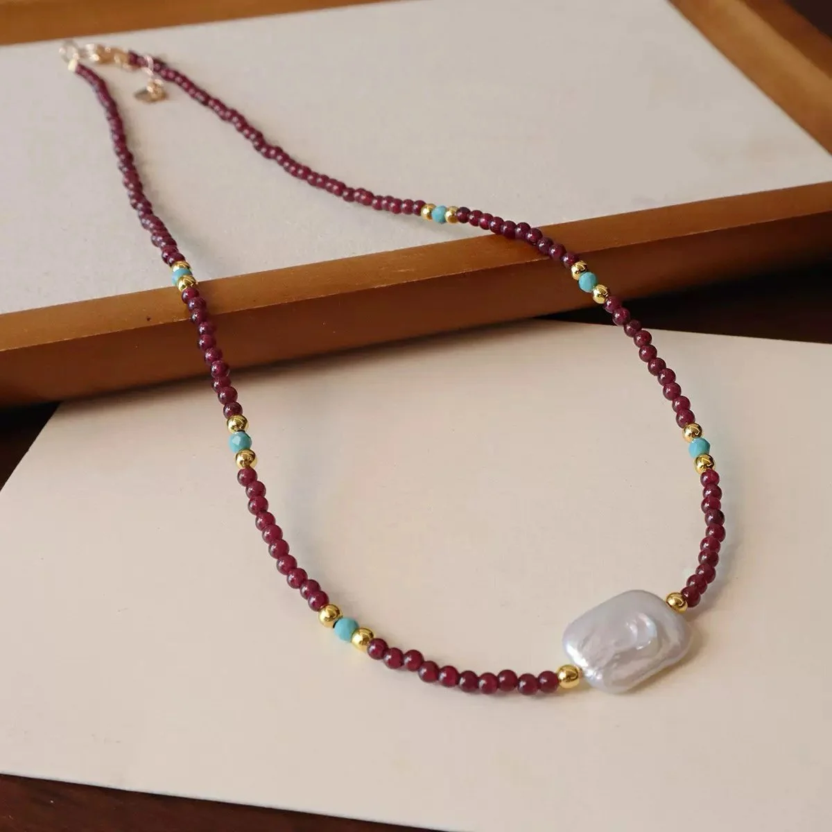 Red Agate Baroque Pearl Crystal Necklace