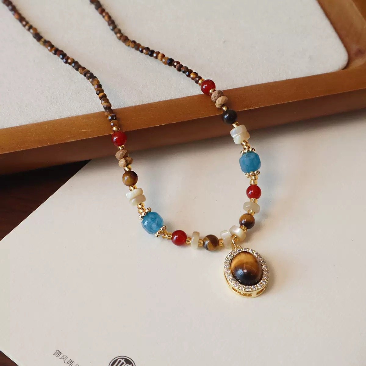 Tiger Eye Pendant Crystal Necklace