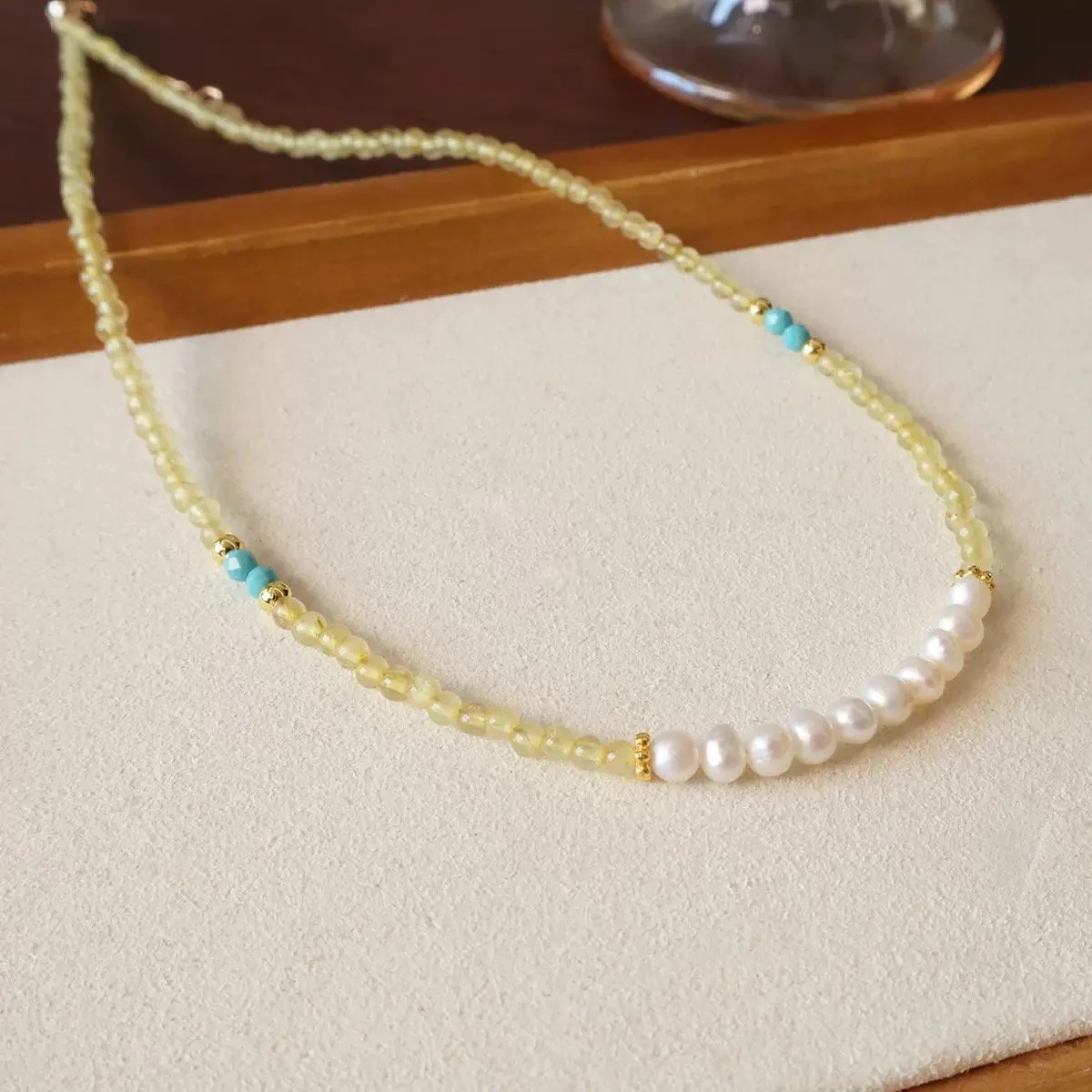 Yellow Quartz Pearl Crystal Necklace