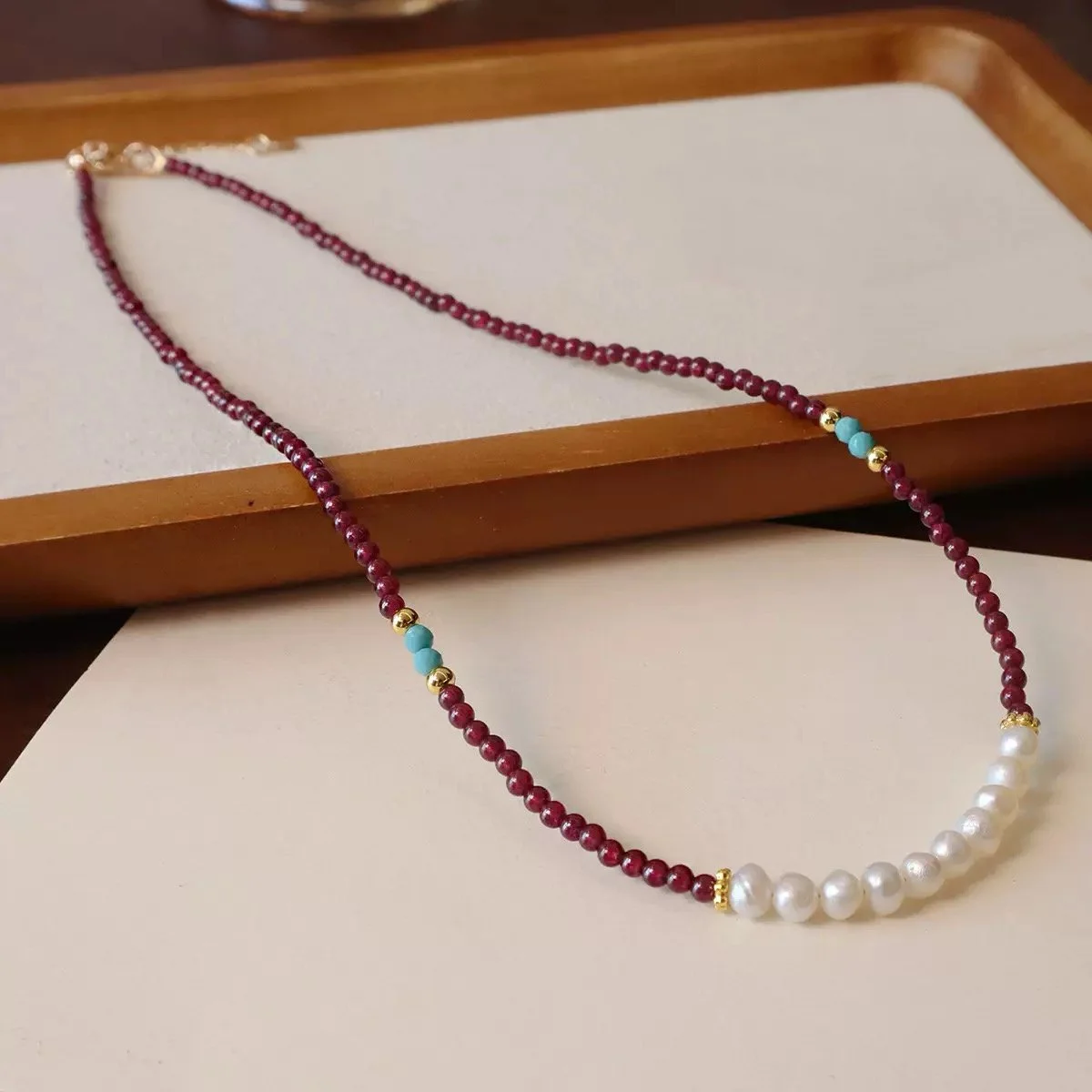 Red Agate Pearl Crystal Necklace