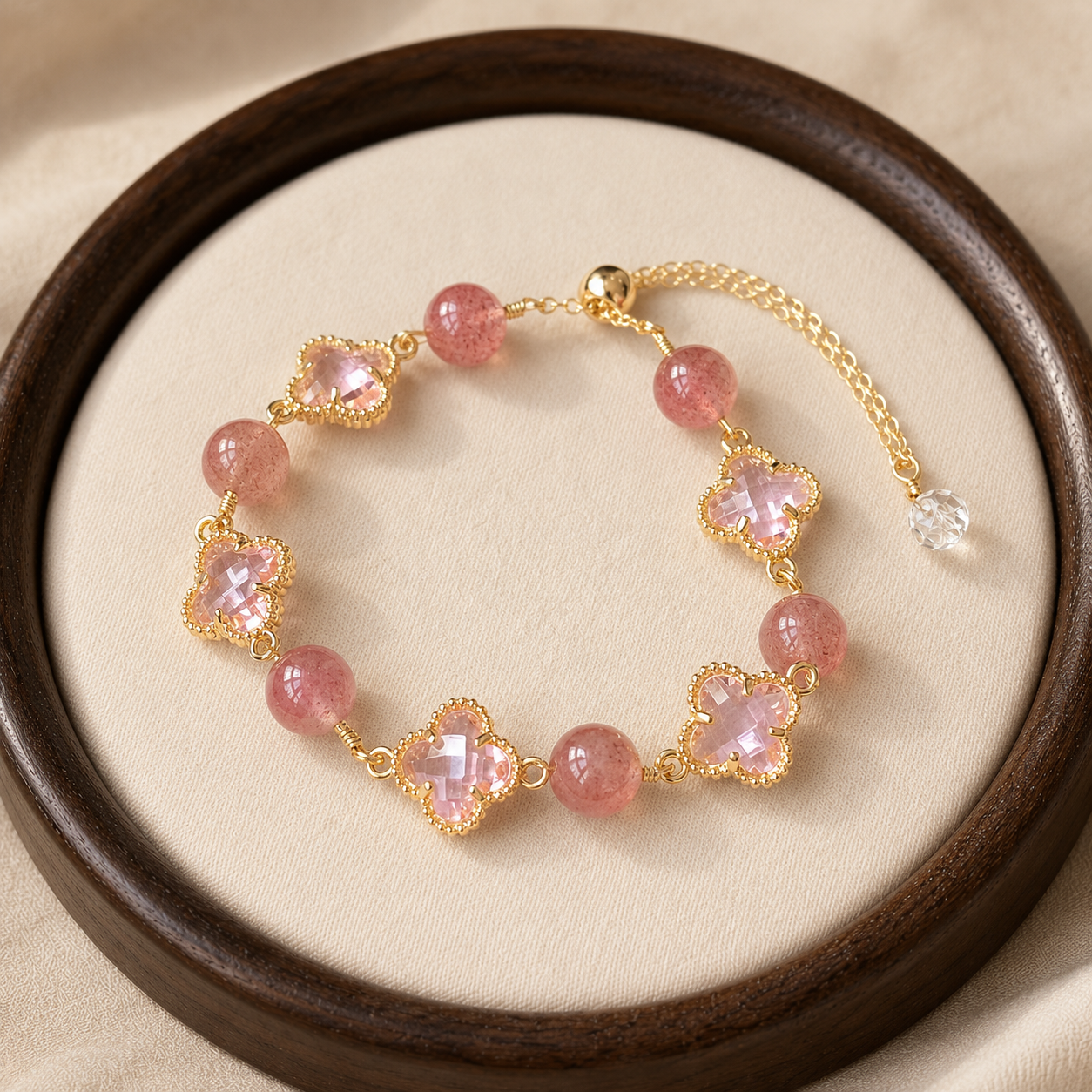 14K Gold-Filled Wuhua Strawberry Quartz Bracelet