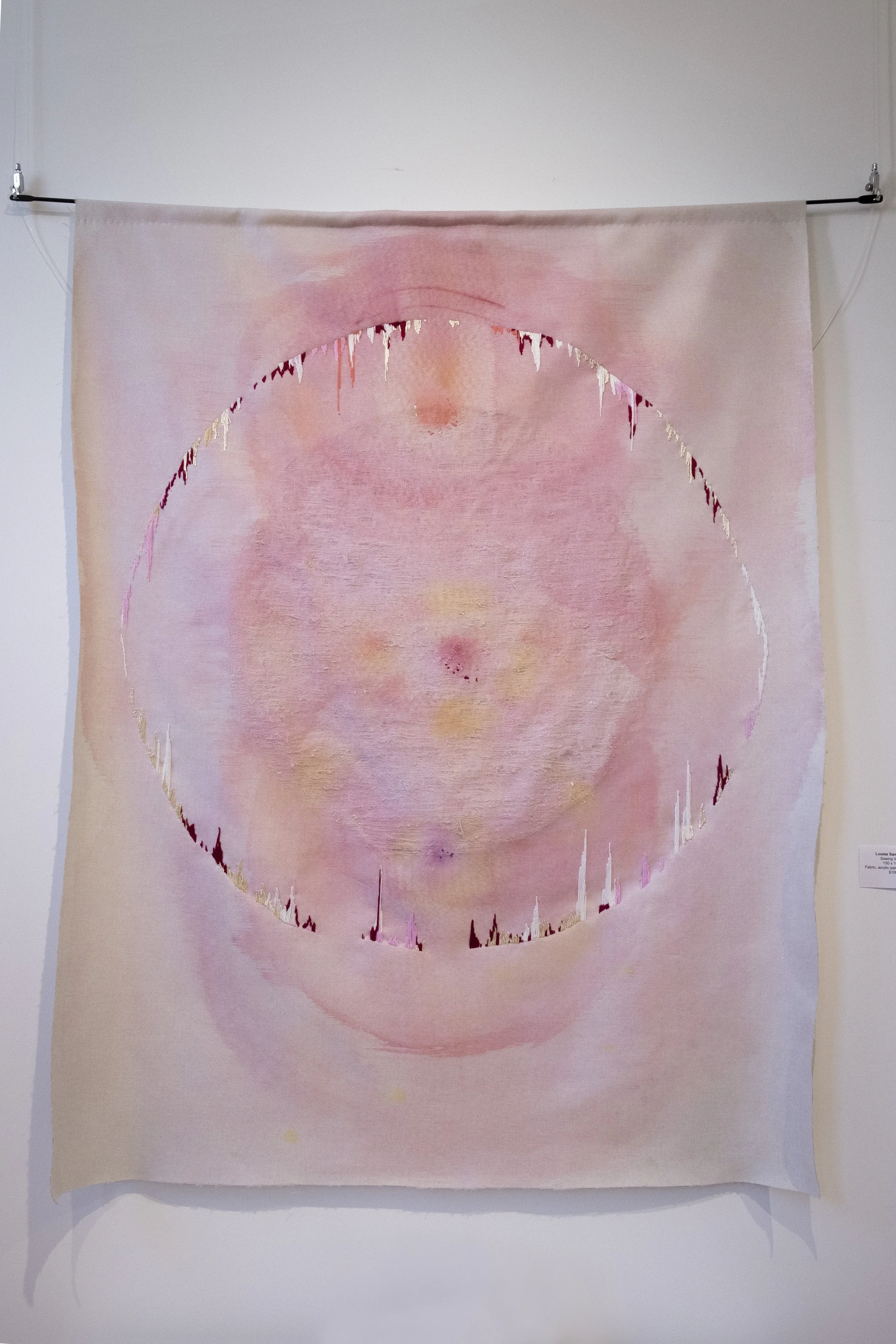 Sewing Into Life | 150cm x 200cm | Linen, ink, cotton embroidery thread | 2022 | $1000