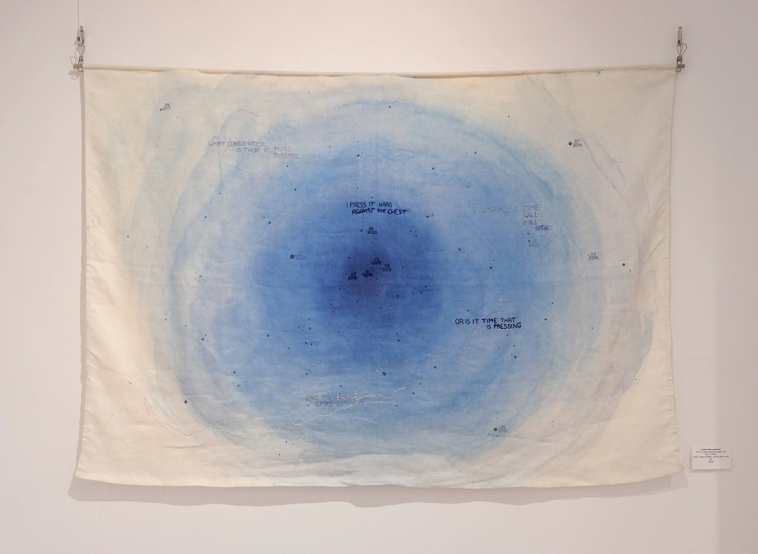 Time is Past, Pressing, Future (1/2) | 150cm x 200cm | Calico, Ink, cotton embroidery thread | 2020 | POA