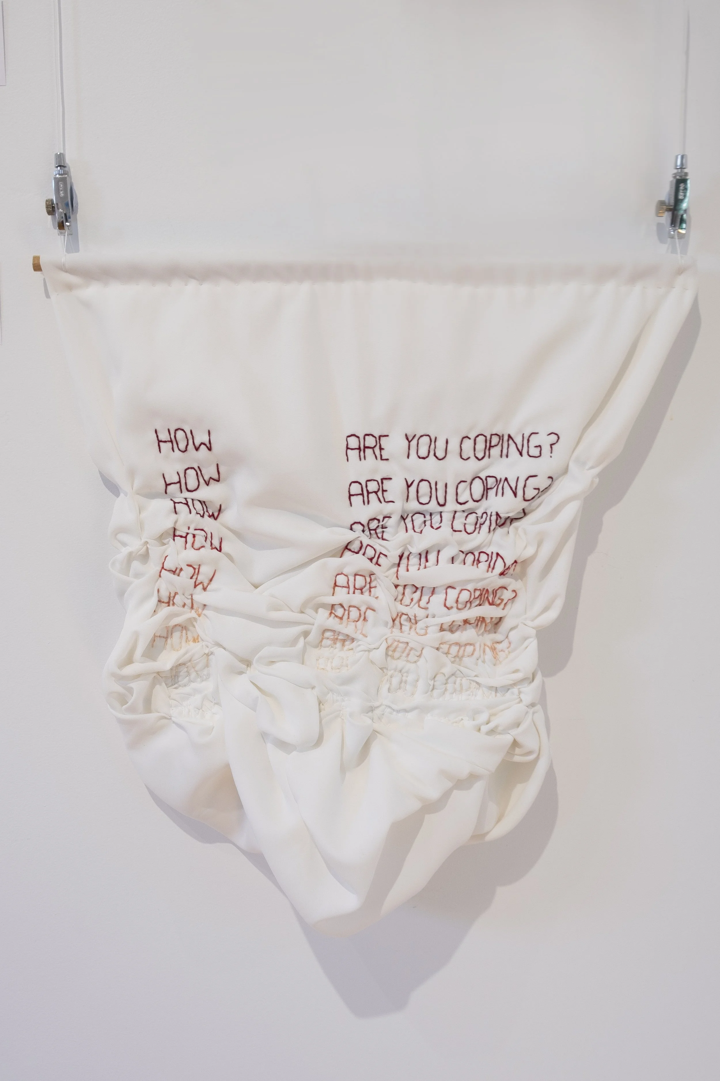How are you coping? | 30cm x 40cm | Silk, cotton embroidery thread | 2022 | $500