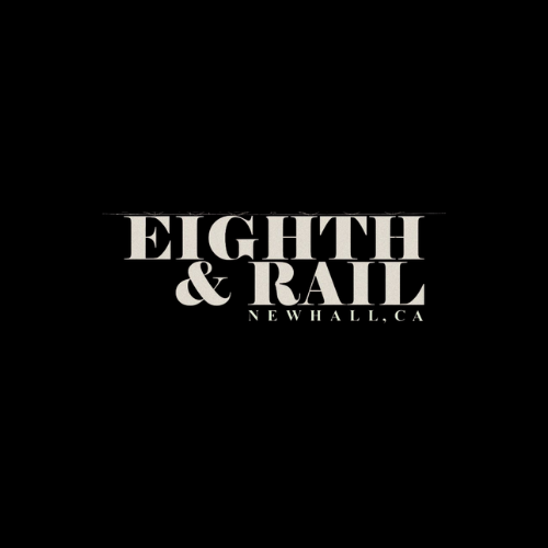 Black background with white text that reads "EIGHTH & RAIL NEW HALL, CA"