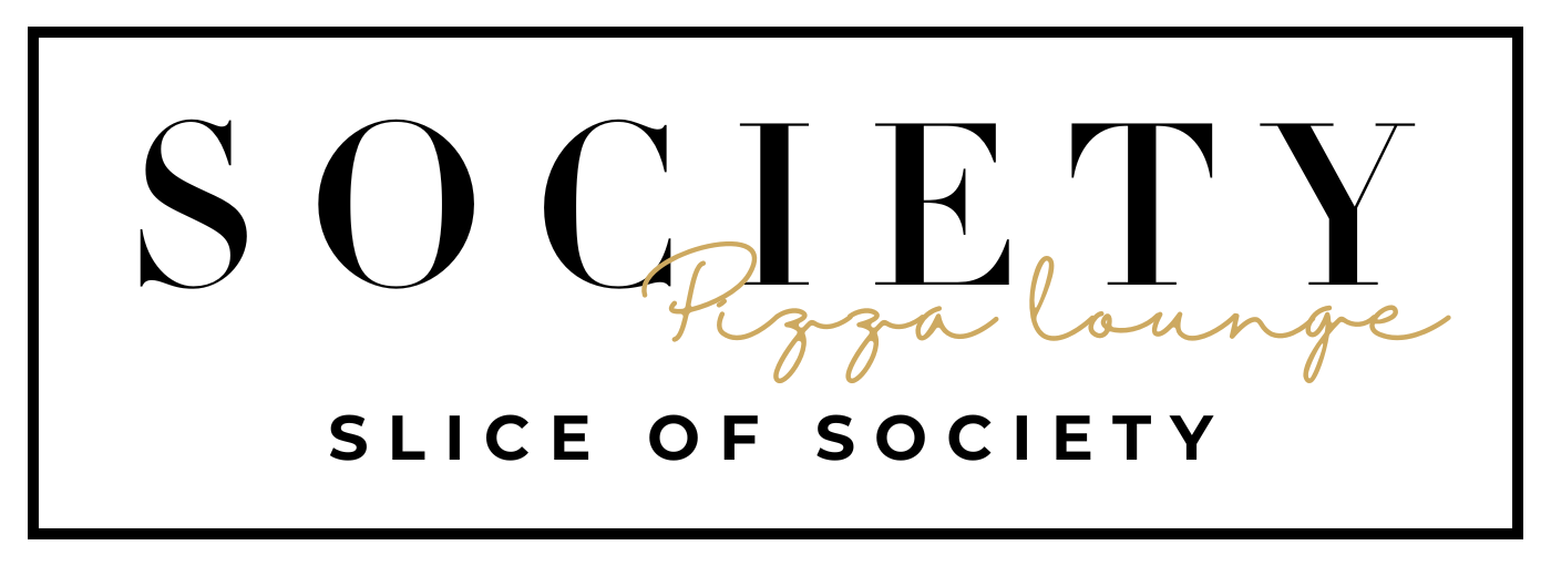 Logo for Society Pizza Lounge with text "Slice of Society"
