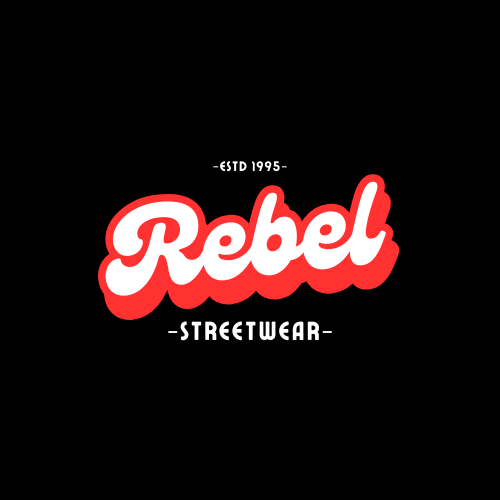 Logo for Rebel Streetwear with red and white text on a black background, established 1995.
