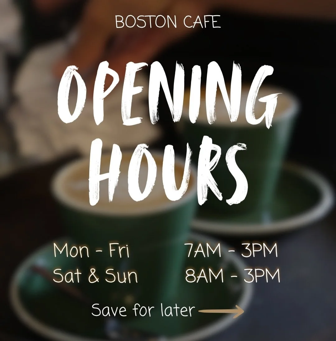 Save this post for later! 

Thinking about a cafe to visit, Boston Cafe has provided you all the quick details in this post! 

Our hours, location &amp; some of our menu what more do you need. Pop on in to see the team and try our drinks &amp; food!
