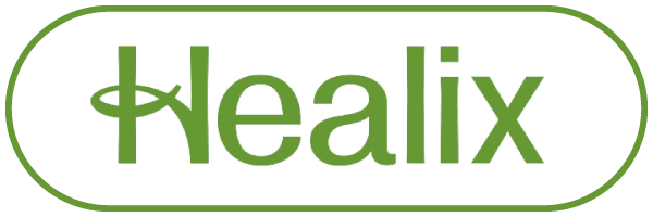 Healix logo in green text with stylized letters.