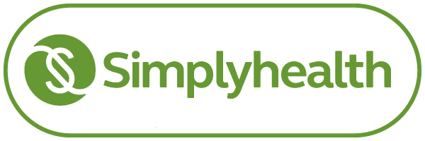 Simplyhealth logo in green with a circular emblem and text on a white background.