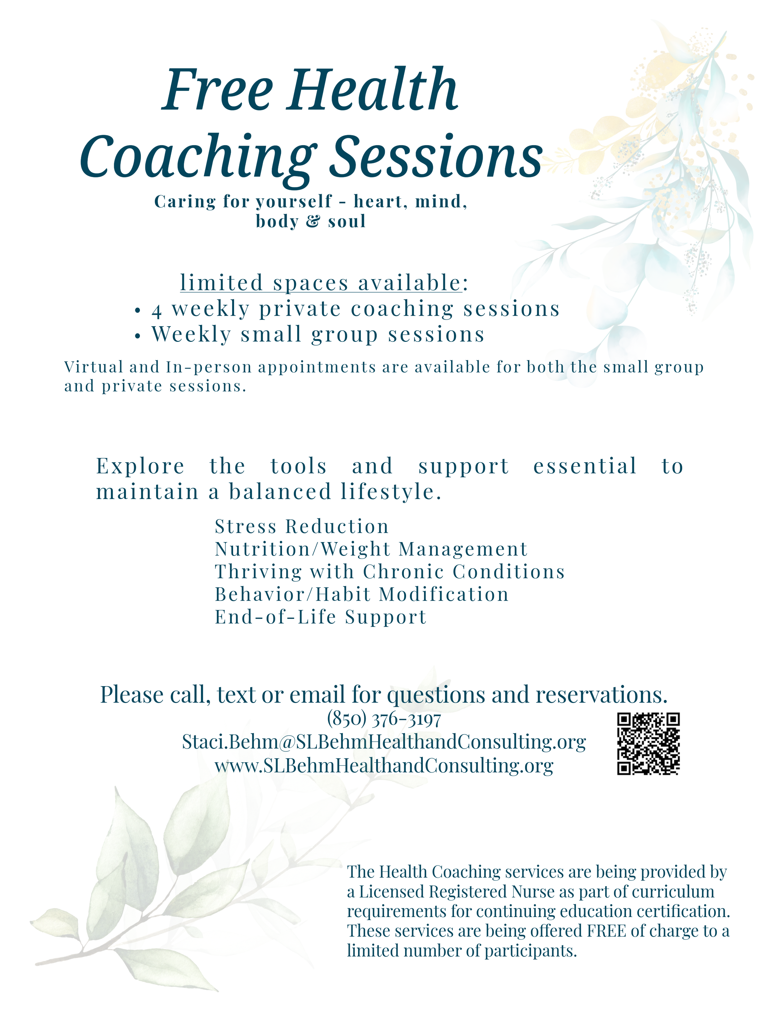 Free Nurse Health Coaching group individual virtual in-person