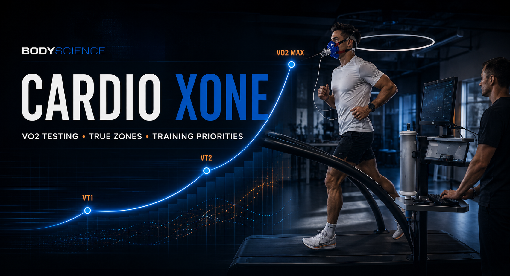 Athlete completing a breath-by-breath VO₂ test for the Cardio Xone Blueprint.