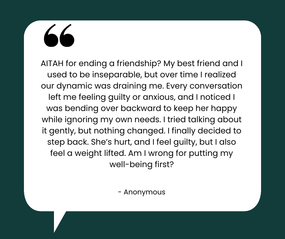 Quote about ending a friendship and choosing well-being over guilt, highlighting personal growth and emotional health.