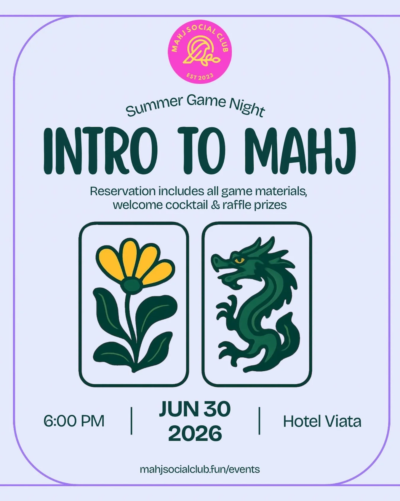 Summer nights, new hobbies, and a little mahj magic ✨

Join us at @hotelviata for an evening of American Mahjong designed especially for beginners. We&rsquo;ll teach you everything you need to know! Enjoy a featured cocktail, raffle prizes, and a bea