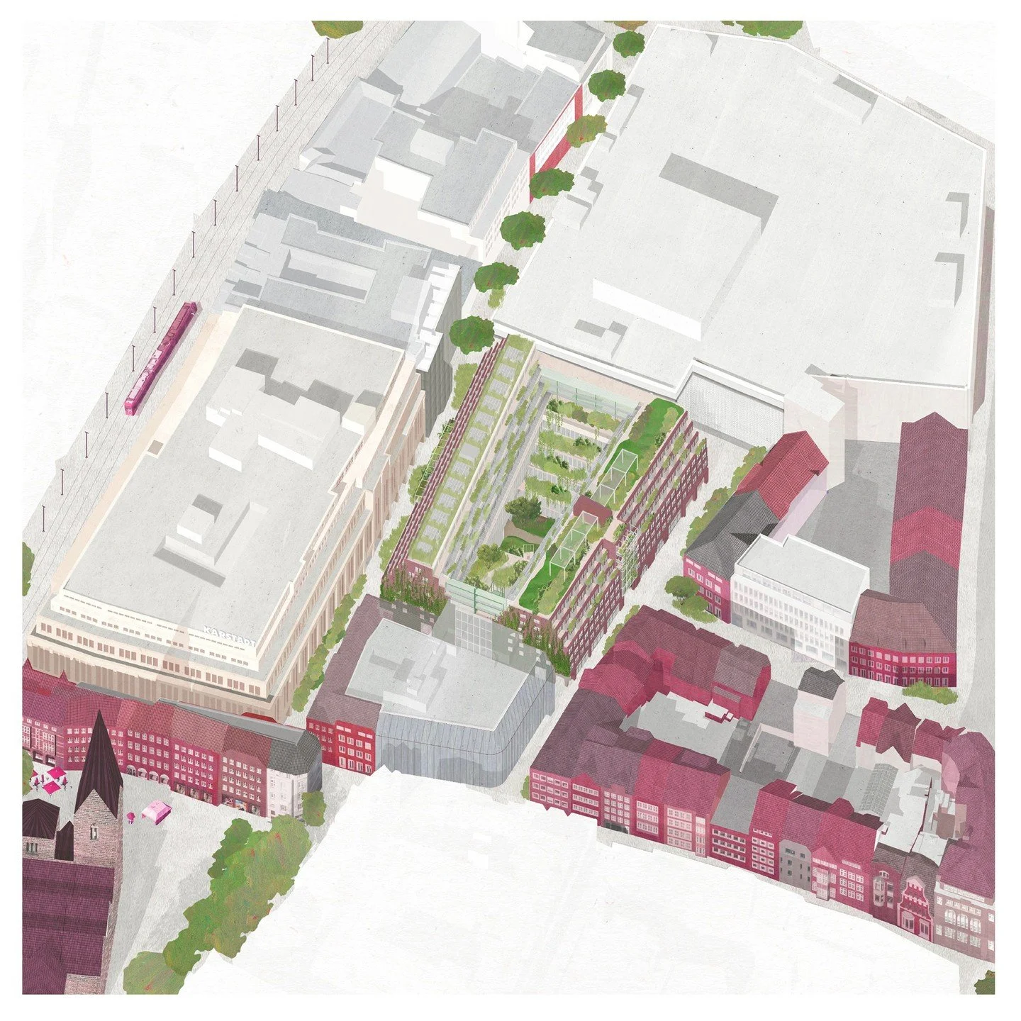 Parkhaus Mitte &ndash; Bremen, Germany &ndash; Shortlisted Competition Entry

Together with 6a architects we&rsquo;ve developed a proposal to replace a multi-storey car park in the centre of Bremen, with a modern, multifunctional building, fostering 