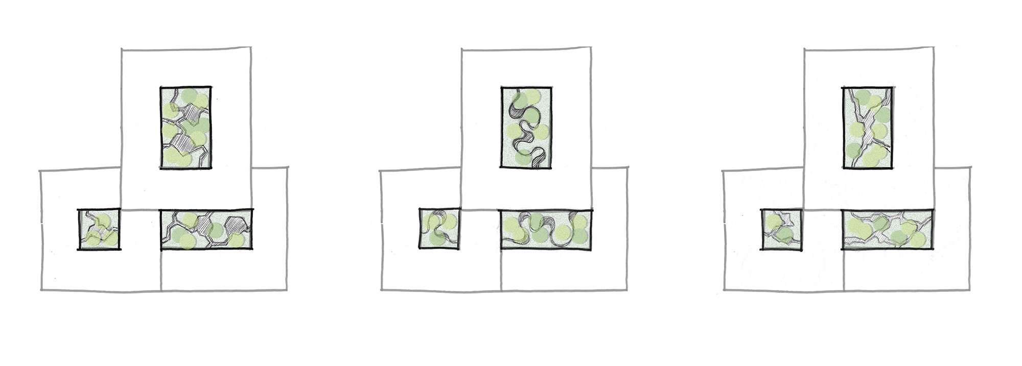 Abstract geometric doodles with green and black patterns