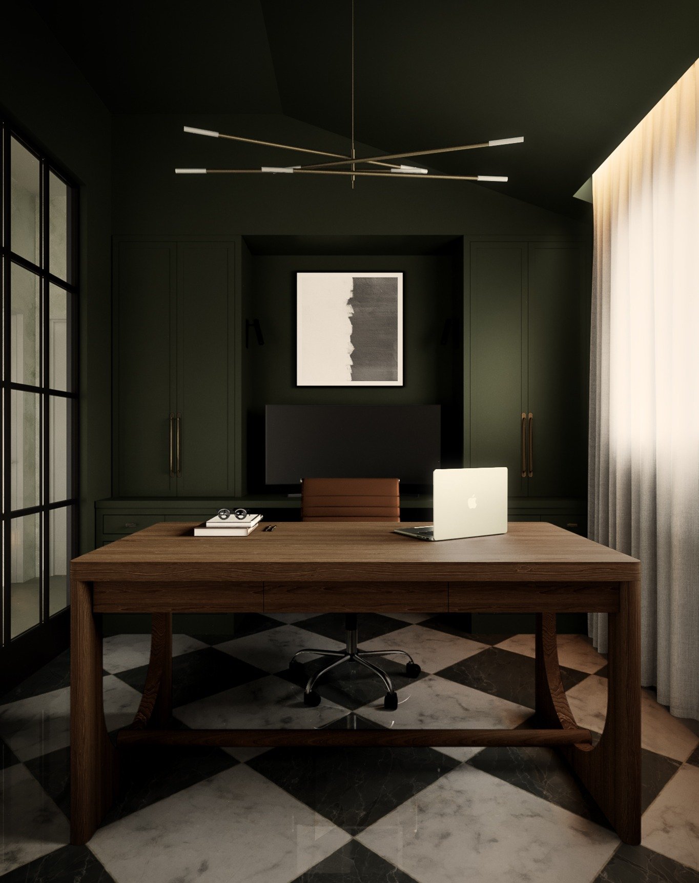 Here is a sneak peek of this home office renovation. We're embracing color drenching&mdash;painting the walls, ceiling, and built-ins in a single rich hue to create a seamless, and sophisticated backdrop. While it might sound daring, pairing it with 