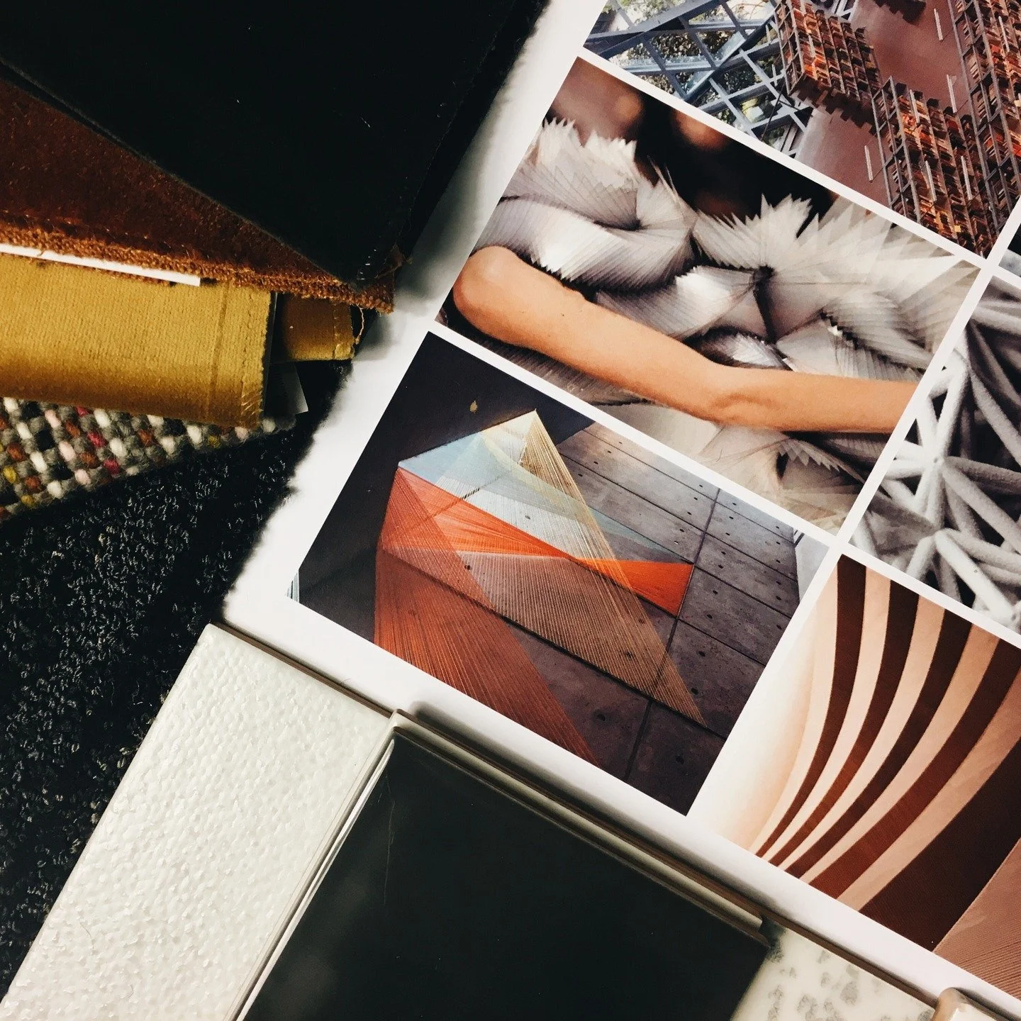 One of my favorite stages of the design process is this one &mdash; where everything is still conceptual, loose, and full of possibility. This photo is a small glimpse of our finish palette and mood board, designed to spark conversation, provoke reac