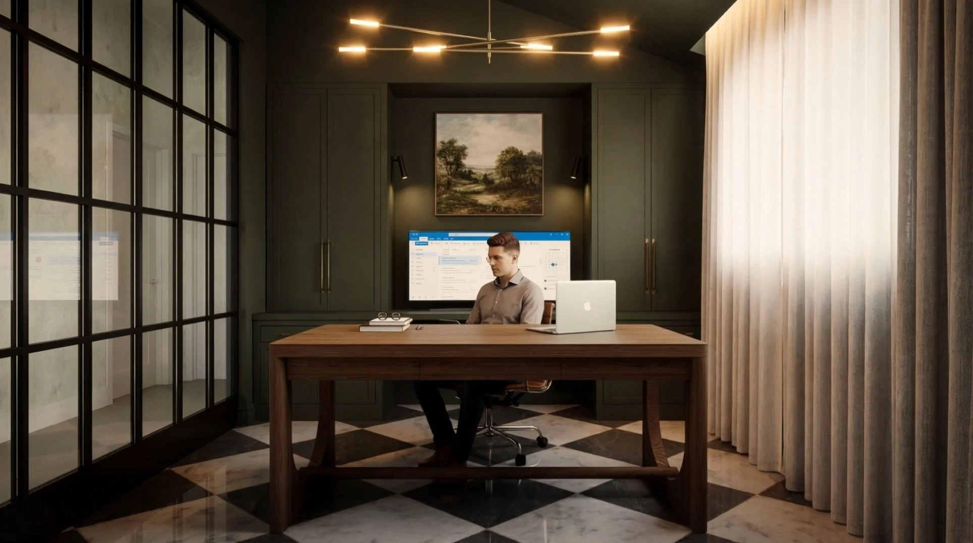 We transformed a tucked-away bedroom into a striking home office for our client by removing the demising walls and introducing a metal-framed glass partition&mdash;opening the space to the main living areas and bringing natural light deeper into the 
