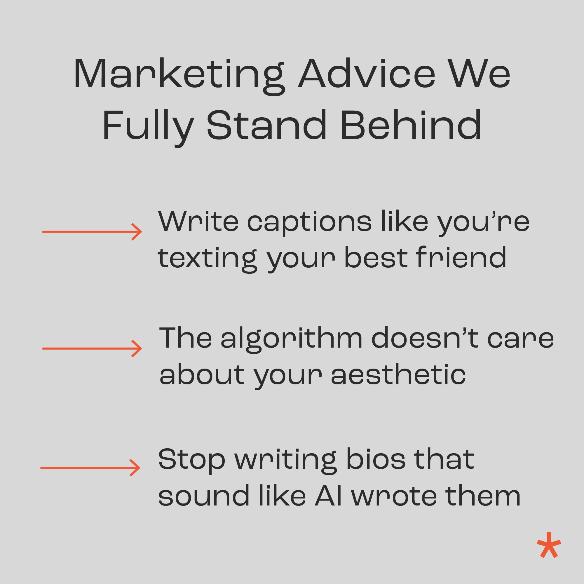 We&rsquo;re not here for fluffy, recycled content that sounds like a motivational poster from 2015. We&rsquo;re here for content that actually connects, sounds like you, and drives action.

Clear &gt; clever.
Every. Single. Time.